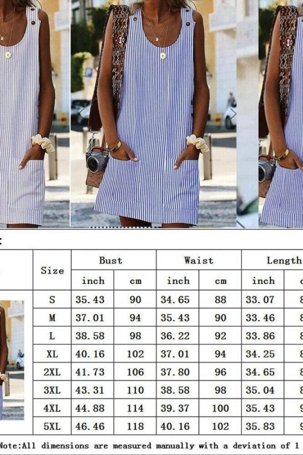 The Best Plus Size Women Boho Stripe Short Mini Dress Party Evening Summer Beach Holiday Pocket Sleeveless Loose Casual Dress Sundress Online - Takalr