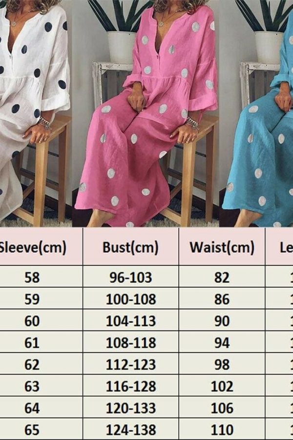 The Best Plus Size Women Boho V-neck Long Shirt Dress Ladies Long Sleeve Casual Summer Holiday Polka Dot Loose Maxi Dress Online - Takalr