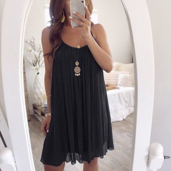 The Best Plus Size Women Chiffon Summer Casual Sleeveless Dress New Fashion Solid Strappy Beach Sundress Short Dress Online - Takalr