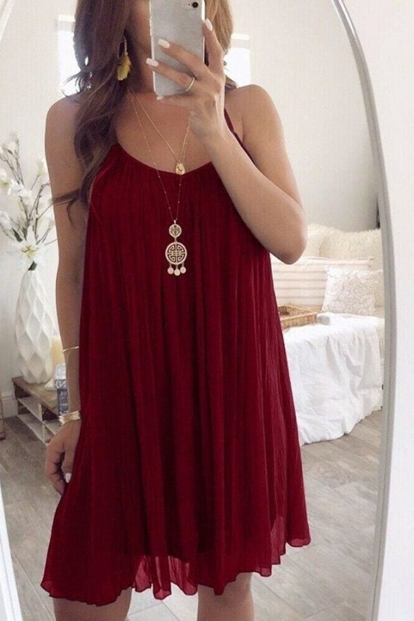 The Best Plus Size Women Chiffon Summer Casual Sleeveless Dress New Fashion Solid Strappy Beach Sundress Short Dress Online - Takalr