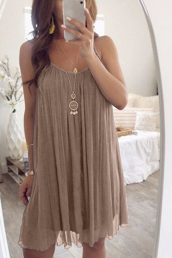 The Best Plus Size Women Chiffon Summer Casual Sleeveless Dress New Fashion Solid Strappy Beach Sundress Short Dress Online - Takalr