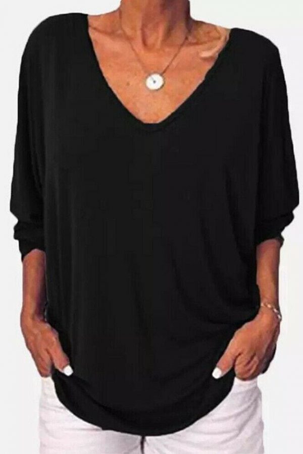 The Best Plus Size Women Loose Long Sleeve Pullover Tops Shirt Ladies Casual V Neck Back Buttons Tops Shirts Tees New Fashion Style Online - Takalr