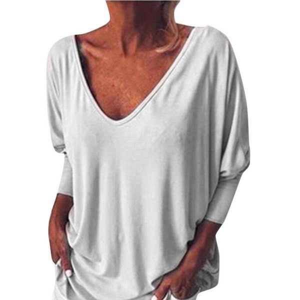 The Best Plus Size Women Loose Long Sleeve Pullover Tops Shirt Ladies Casual V Neck Back Buttons Tops Shirts Tees New Fashion Style Online - Takalr