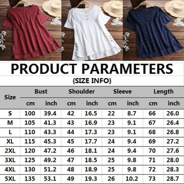 The Best Plus Size Women Summer Button Crew Neck Blouses Loose Baggy Tops Tunic Shirts Ladies Casual Solid Short Sleeve Blouse Online - Takalr