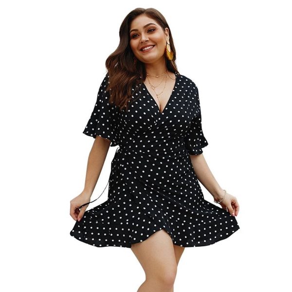 The Best Plus Size Women Summer High Waist Polka Dot Boho Beach Dress New Fashion Ladies Beach Dress Casual Short Sleeve V-Neck Sundress Online - Takalr