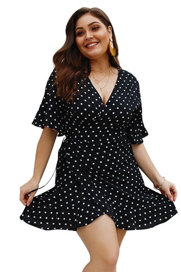 The Best Plus Size Women Summer High Waist Polka Dot Boho Beach Dress New Fashion Ladies Beach Dress Casual Short Sleeve V-Neck Sundress Online - Takalr