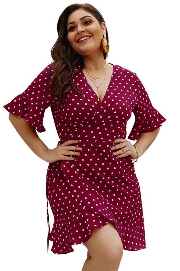 The Best Plus Size Women Summer High Waist Polka Dot Boho Beach Dress New Fashion Ladies Beach Dress Casual Short Sleeve V-Neck Sundress Online - Takalr