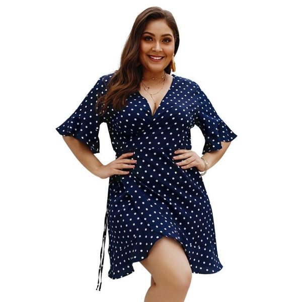 The Best Plus Size Women Summer High Waist Polka Dot Boho Beach Dress New Fashion Ladies Beach Dress Casual Short Sleeve V-Neck Sundress Online - Takalr