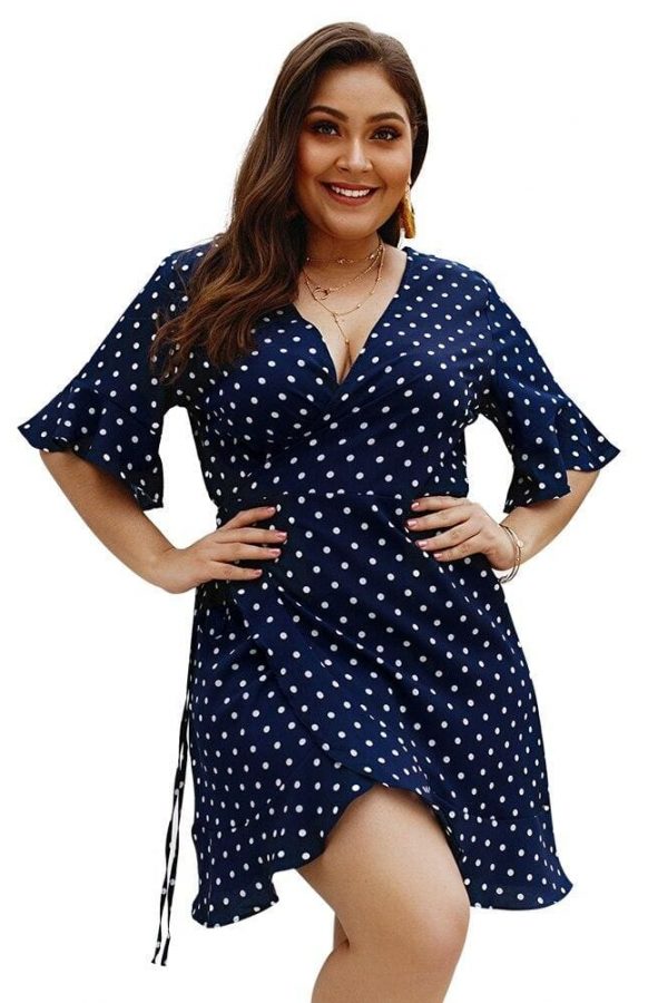 The Best Plus Size Women Summer High Waist Polka Dot Boho Beach Dress New Fashion Ladies Beach Dress Casual Short Sleeve V-Neck Sundress Online - Takalr