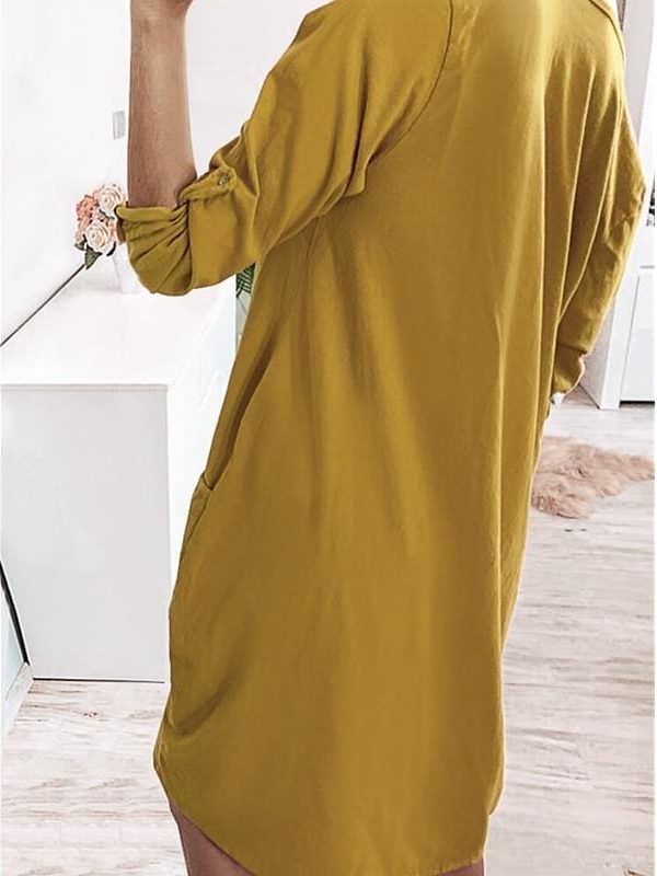 The Best Pocket Casual Dress Women Loose O-Neck Pocket Solid Color Dress Female Vestidos Online - Takalr