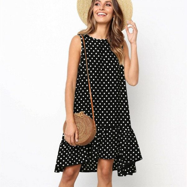 The Best Polka Dot Boho Mini Dress Ladies Summer Beach Holiday Casual Loose Sundress Online - Takalr