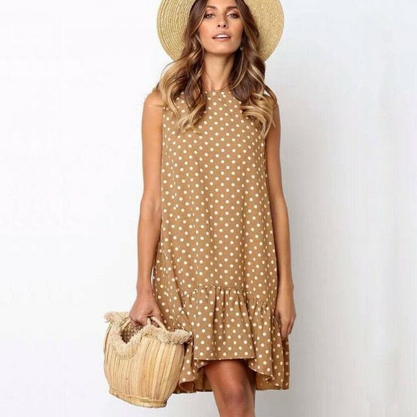 The Best Polka Dot Boho Mini Dress Ladies Summer Beach Holiday Casual Loose Sundress Online - Takalr