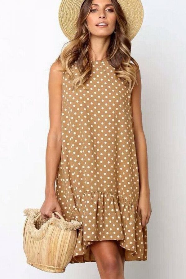 The Best Polka Dot Boho Mini Dress Ladies Summer Beach Holiday Casual Loose Sundress Online - Takalr