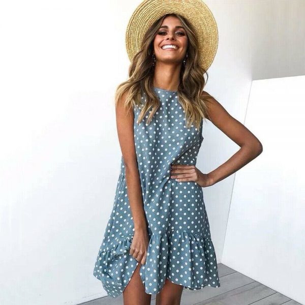 The Best Polka Dot Boho Mini Dress Ladies Summer Beach Holiday Casual Loose Sundress Online - Takalr