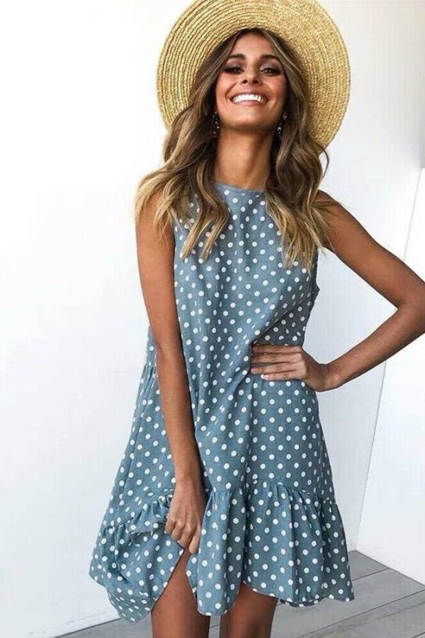 The Best Polka Dot Boho Mini Dress Ladies Summer Beach Holiday Casual Loose Sundress Online - Takalr