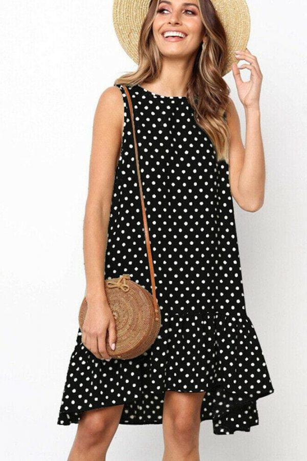 The Best Polka Dot Boho Mini Dress Ladies Summer Beach Holiday Casual Loose Sundress Online - Takalr