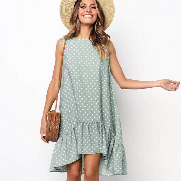 The Best Polka Dot Boho Mini Dress Ladies Summer Beach Holiday Casual Loose Sundress Online - Takalr