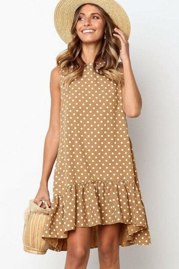 The Best Polka Dot Boho Mini Dress Ladies Summer Beach Holiday Casual Loose Sundress Online - Takalr