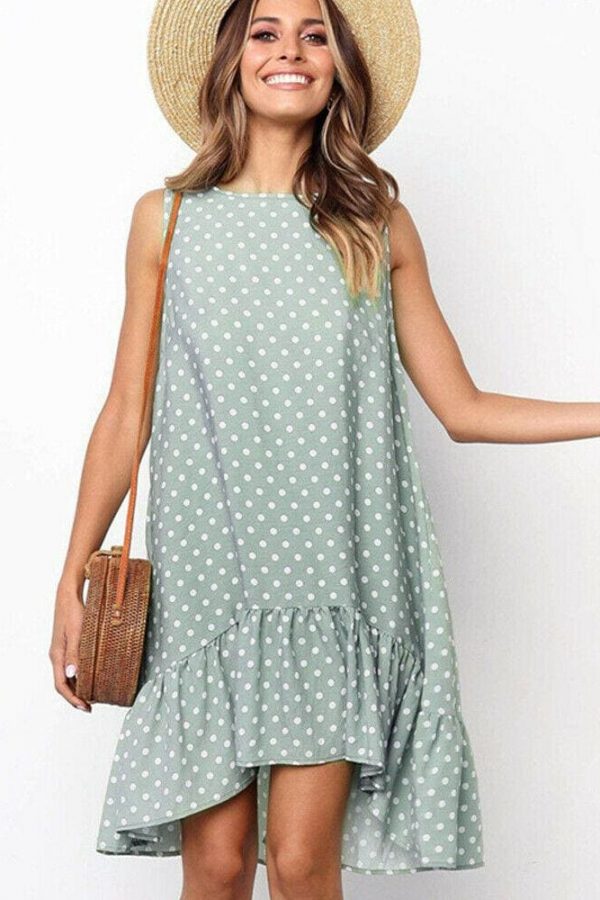 The Best Polka Dot Boho Mini Dress Ladies Summer Beach Holiday Casual Loose Sundress Online - Takalr