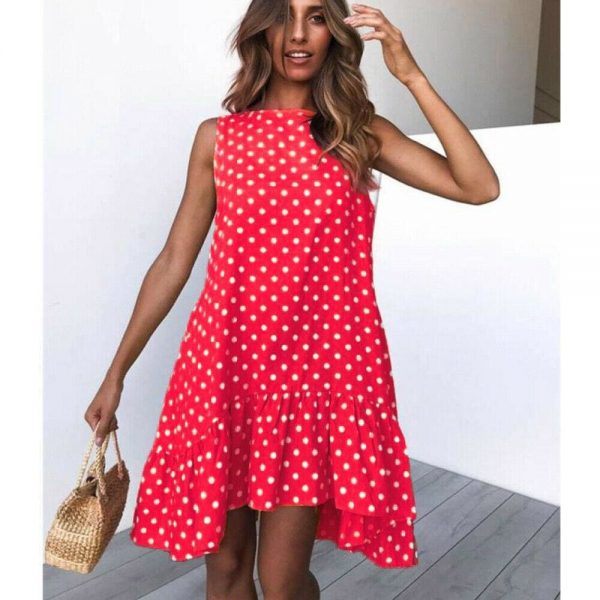 The Best Polka Dot Boho Mini Dress Ladies Summer Beach Holiday Casual Loose Sundress Online - Takalr