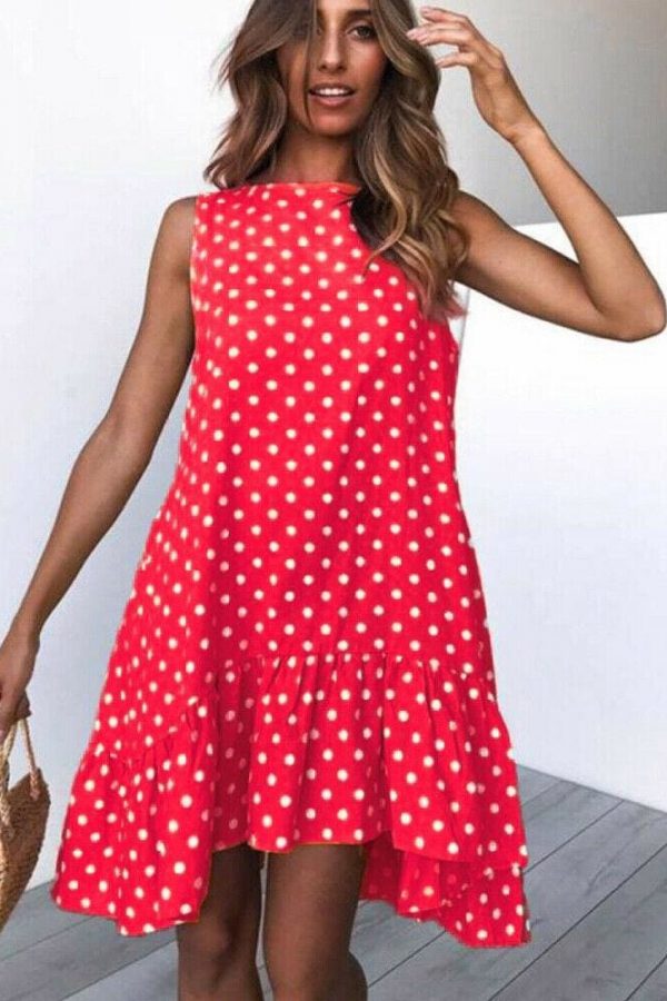 The Best Polka Dot Boho Mini Dress Ladies Summer Beach Holiday Casual Loose Sundress Online - Takalr