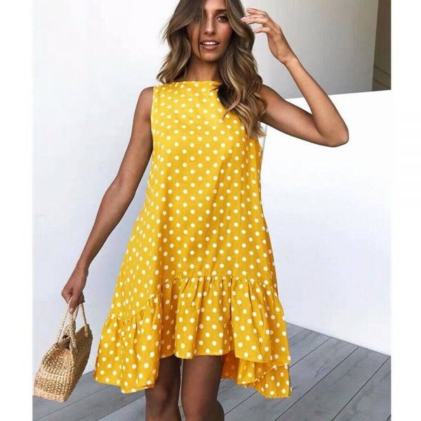 The Best Polka Dot Boho Mini Dress Ladies Summer Beach Holiday Casual Loose Sundress Online - Takalr