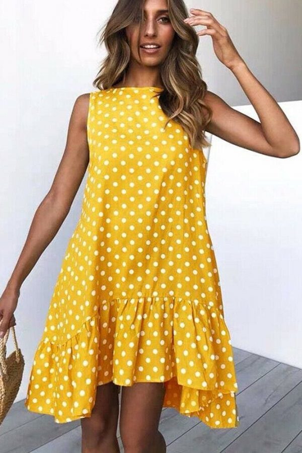 The Best Polka Dot Boho Mini Dress Ladies Summer Beach Holiday Casual Loose Sundress Online - Takalr