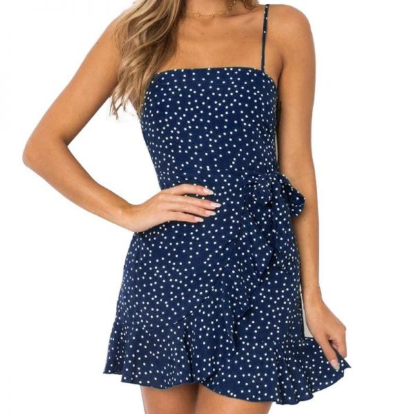 The Best Print Ruffled Wrap Dress Women Strap Mini Sundress Online - Takalr