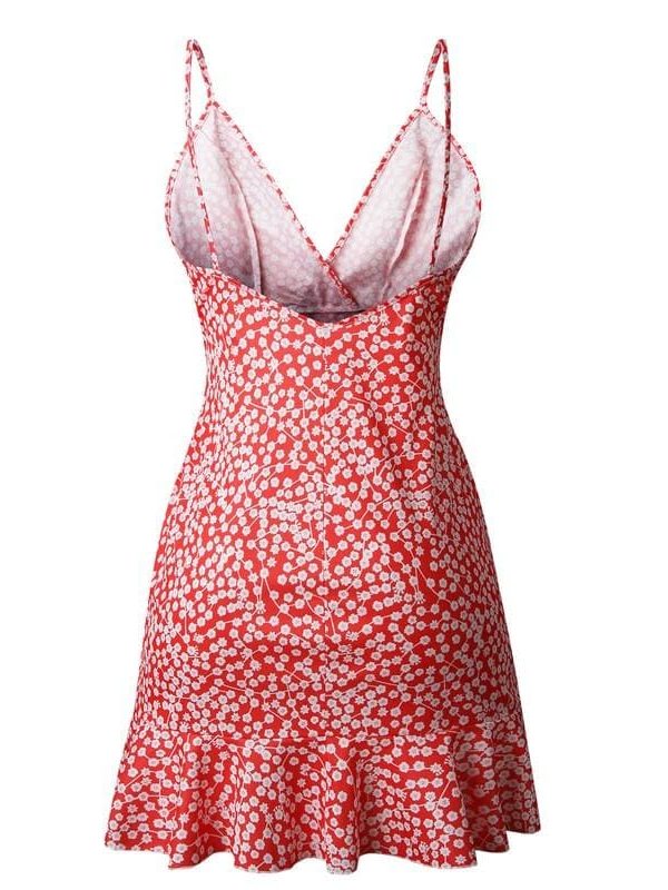 The Best Print Ruffled Wrap Dress Women Strap Mini Sundress Online - Takalr