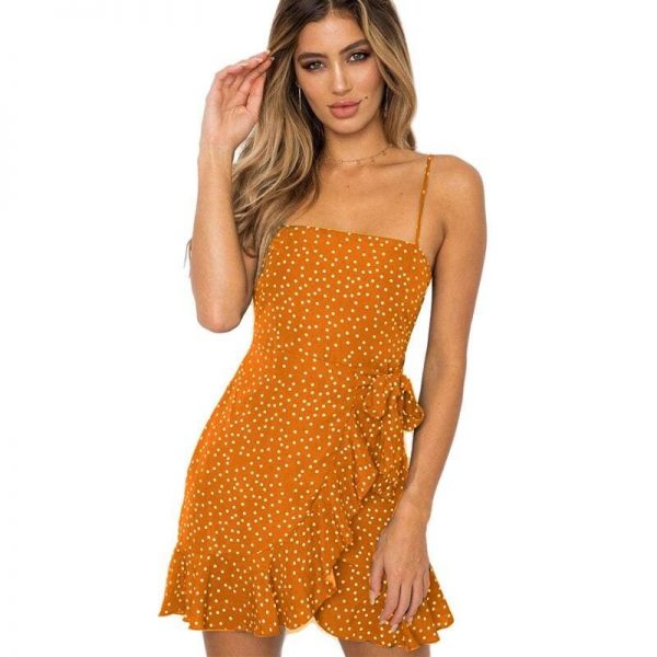 The Best Print Ruffled Wrap Dress Women Strap Mini Sundress Online - Takalr