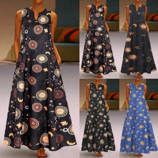 The Best Printed Bohemian Ethnic Style Beach Maxi Dress Online - Source Silk