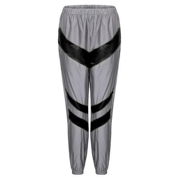 Silver Black Reflective Color Block Sports Hoodie Pants Suit Set - Takalr