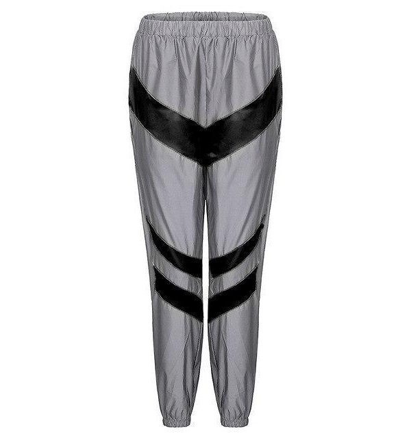 Silver Black Reflective Color Block Sports Hoodie Pants Suit Set - Takalr