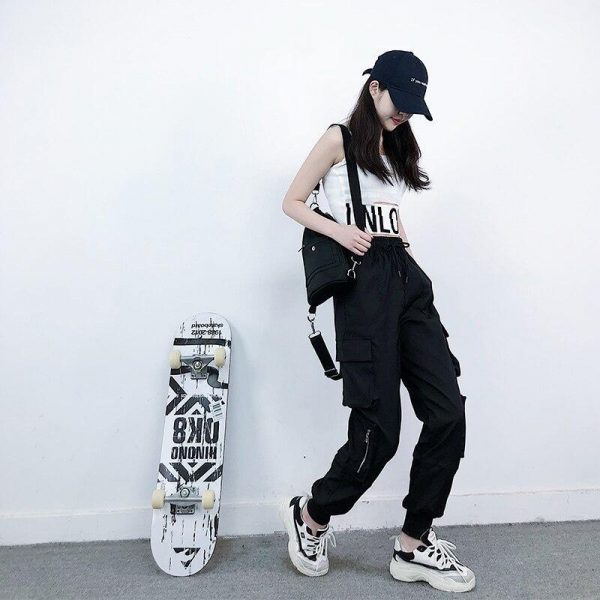 Girls Black Street Dance Pants Hiphop Style Sport Running Outfit Loose Pants - Takalr