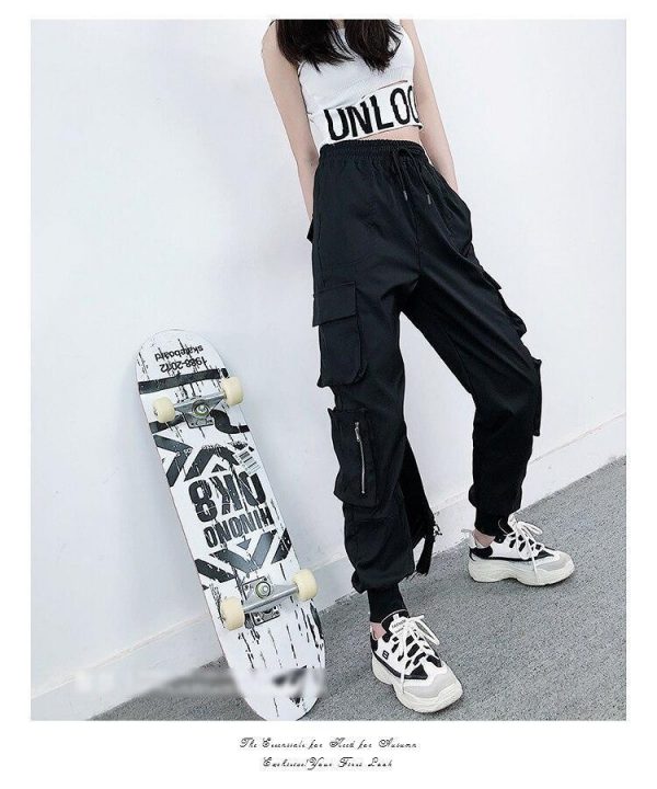 Girls Black Street Dance Pants Hiphop Style Sport Running Outfit Loose Pants - Takalr