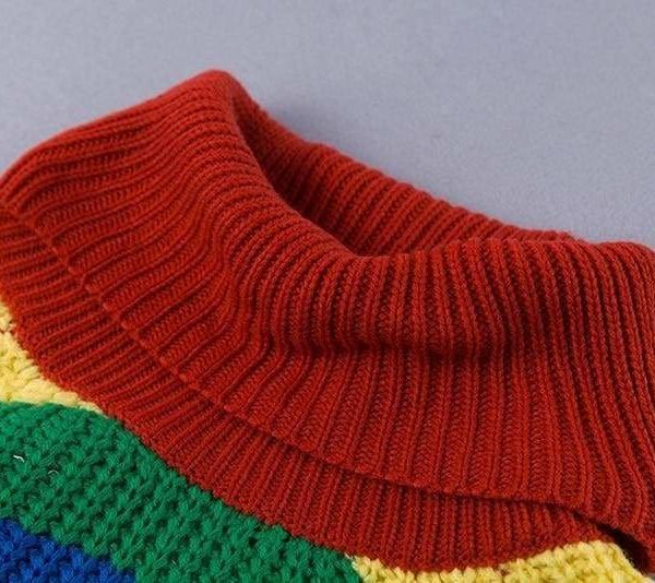 The Best Rainbow Turtleneck Sweaters Women Fashion Striped Oversized Pullover Online - Source Silk