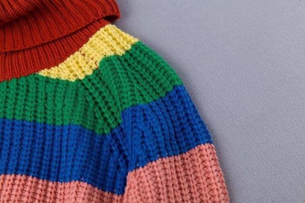 The Best Rainbow Turtleneck Sweaters Women Fashion Striped Oversized Pullover Online - Source Silk