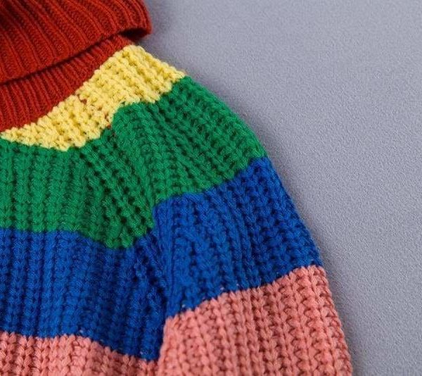 The Best Rainbow Turtleneck Sweaters Women Fashion Striped Oversized Pullover Online - Source Silk