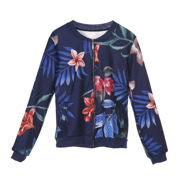 The Best Retro Floral Printed Short Jacket Woman Zipper Bomber Female Spring Outwear Casual Long Sleeve Fashion Women's Clothes Online - Takalr