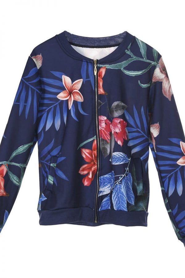 The Best Retro Floral Printed Short Jacket Woman Zipper Bomber Female Spring Outwear Casual Long Sleeve Fashion Women's Clothes Online - Takalr