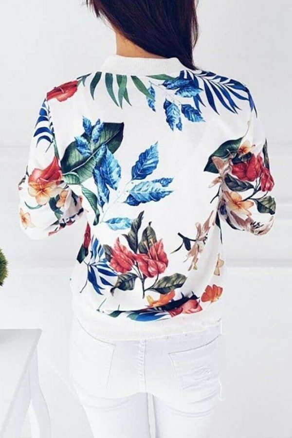 The Best Retro Floral Printed Short Jacket Woman Zipper Bomber Female Spring Outwear Casual Long Sleeve Fashion Women's Clothes Online - Takalr