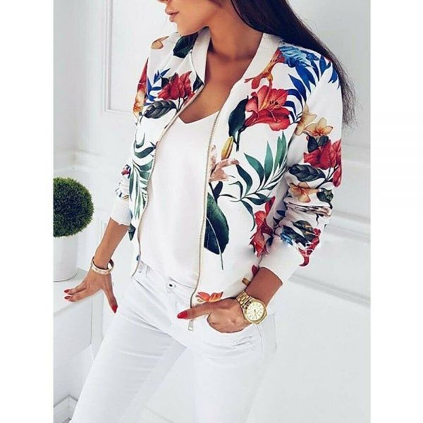 The Best Retro Floral Printed Short Jacket Woman Zipper Bomber Female Spring Outwear Casual Long Sleeve Fashion Women's Clothes Online - Takalr