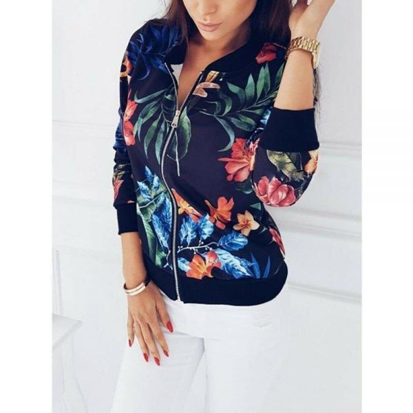 The Best Retro Floral Printed Short Jacket Woman Zipper Bomber Female Spring Outwear Casual Long Sleeve Fashion Women's Clothes Online - Takalr