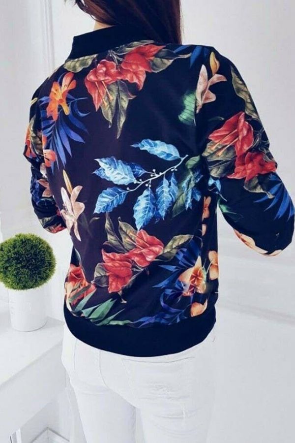 The Best Retro Floral Printed Short Jacket Woman Zipper Bomber Female Spring Outwear Casual Long Sleeve Fashion Women's Clothes Online - Takalr