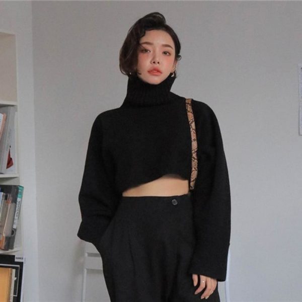 The Best Retro Turtleneck Women Sweater Long Sleeve High Waist Knitted Pullover Online - Takalr