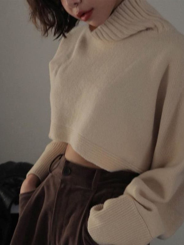 The Best Retro Turtleneck Women Sweater Long Sleeve High Waist Knitted Pullover Online - Takalr