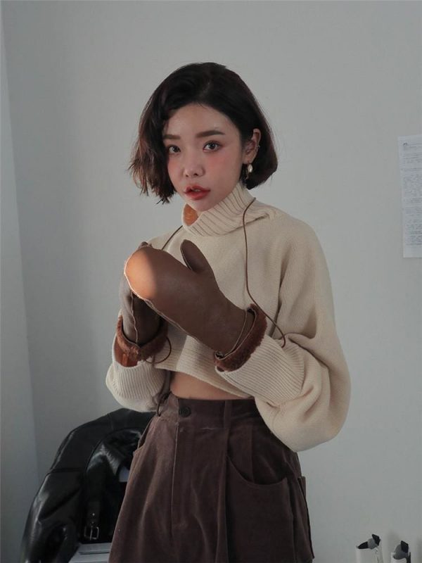 The Best Retro Turtleneck Women Sweater Long Sleeve High Waist Knitted Pullover Online - Takalr