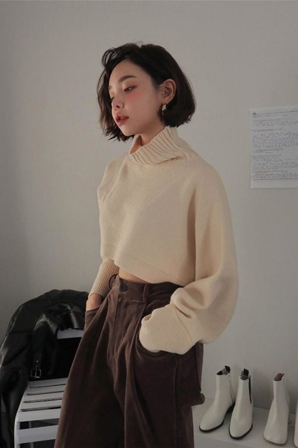 The Best Retro Turtleneck Women Sweater Long Sleeve High Waist Knitted Pullover Online - Takalr