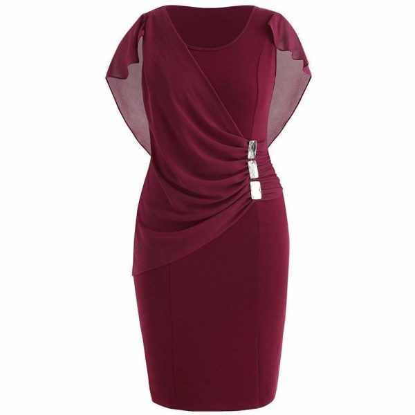 The Best Rhinestone Ruched Embellished Capelet Dress O-Neck Sleeveless Plus Size Online - Source Silk