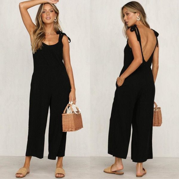 The Best Rompers Summer Women Casual Loose Linen Cotton Jumpsuit New Sleeveless Backless Pocket Playsuit Trousers Overalls Online - Takalr